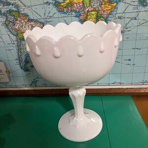 Indiana milk glass teardrop pedestal compote bowl